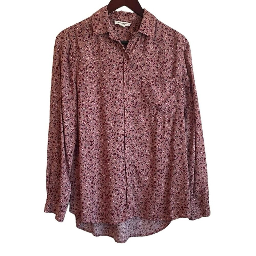 Beach Lunch Lounge Womens Cottagecore Boho Button Front Top L Pink Ditsy Floral